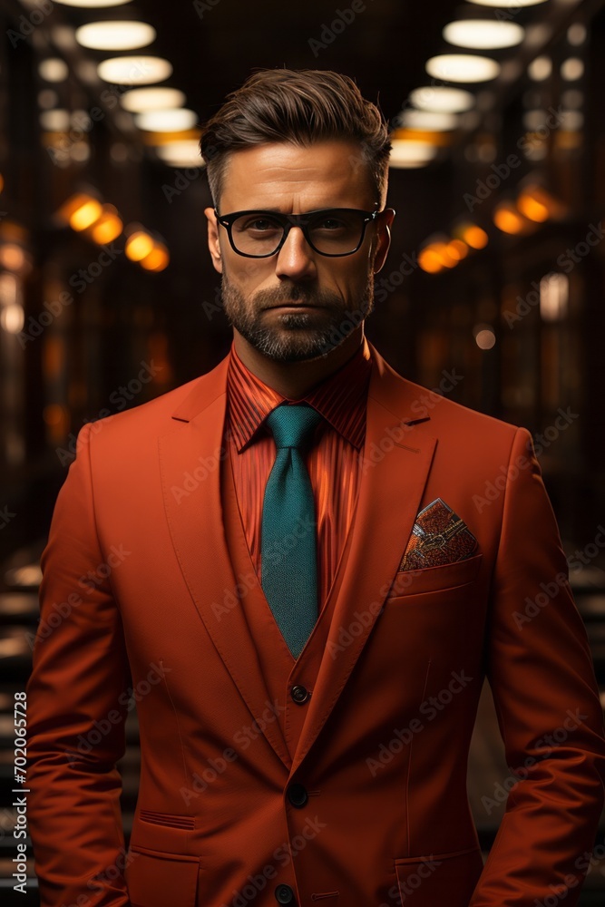 Photo Realistic of a Marketing Guru in a Chic, Modern Suit with Unique Accessories, Generative AI Photo Realistic of a Marketing Guru in a Chic, Modern Suit with Unique Accessories, Generative AI