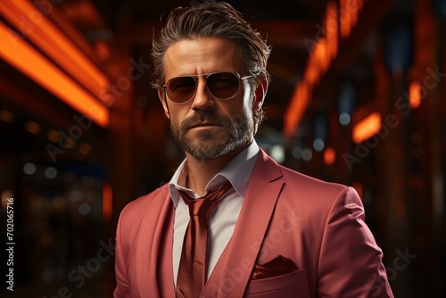 Photo Realistic of a Marketing Guru in a Chic, Modern Suit with Unique Accessories, Generative AI
