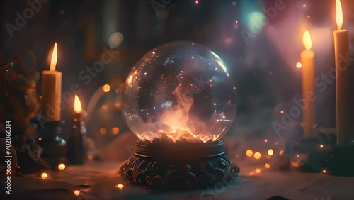 Magic fortune telling crystal ball. Mystic magical horizontal background. photo
