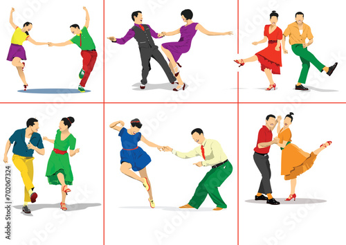 Lindy hop or rock-n-roll dance. Dance for rock-n-roll music. 3d vector hand drawn illustration photo