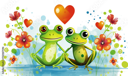 A couple of frogs with hearts for Valentines day greeting card design