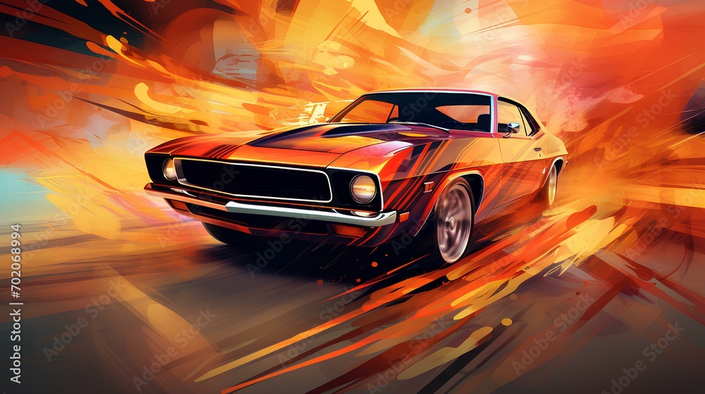 Naklejka premium Vintage car with abstract illustration