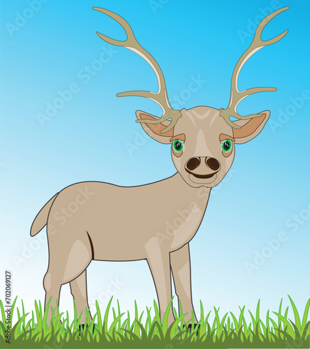 Cartoon of the deer with horn on nature by summer