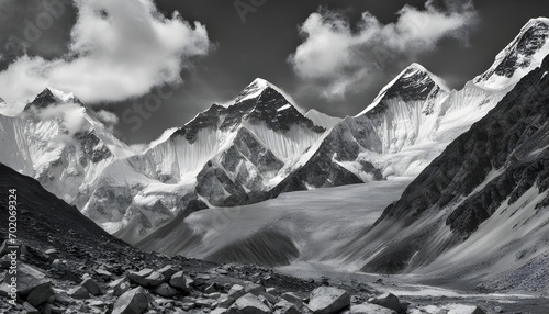 landscape in the himalayas in black and white theme
