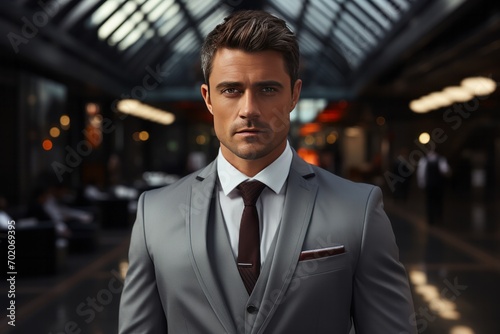 Photo Realistic of a Finance Professional in a Sophisticated Gray Suit, Generative AI