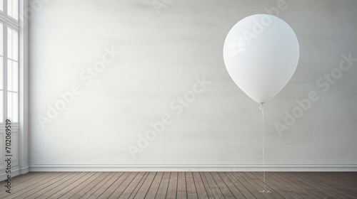 A single, vibrant balloon suspended gracefully against a blank canvas of white, radiating a sense of buoyancy and lightness. photo