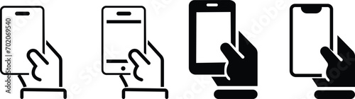 set of smartphone in hand silhouette vector icon, smartphone mockup with frameless white screen. Mockup phone for visual UI, app demonstration. Detailed Smartphone, isolated on transparent background, photo