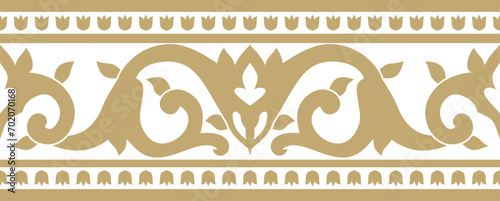 Vector golden seamless turkish ornament. Endless ottoman national border, frame..