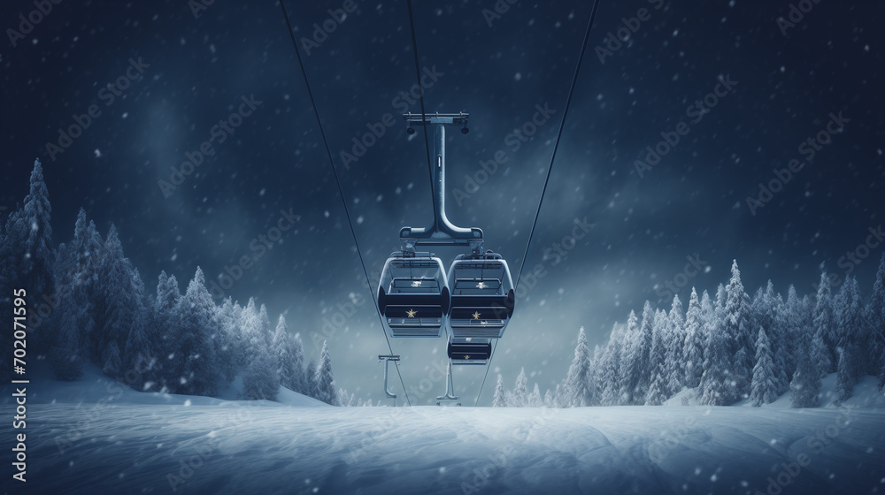 A ski lift in the snow with a mountain in the background. generative ai - obrazy, fototapety, plakaty 