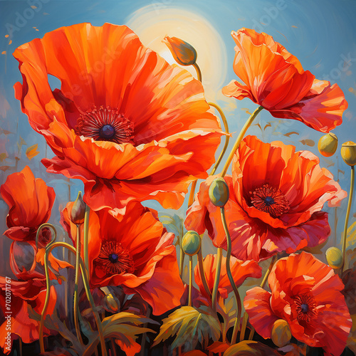 Red Poppies in a Sunlit Field