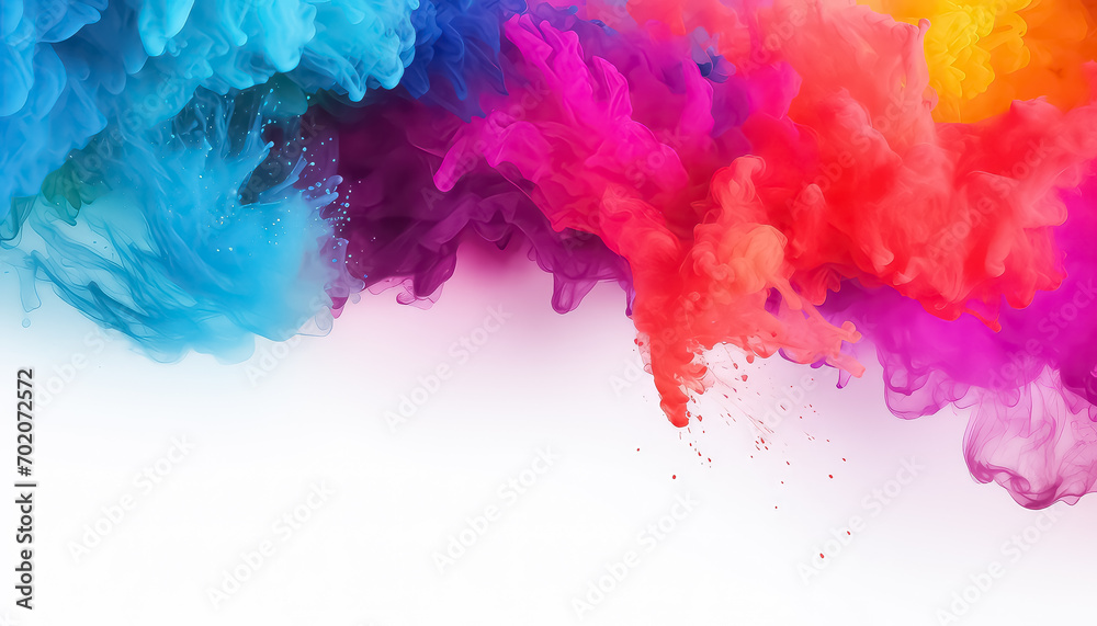 Multicolored dust and smoke on white background , happy holi indian concept