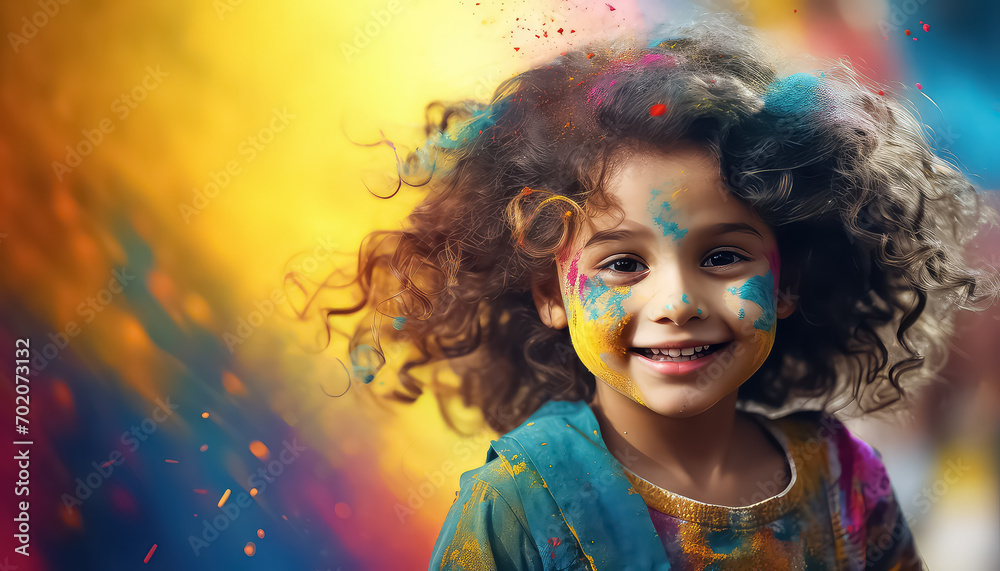 Happy girl in paint dust , happy holi indian concept