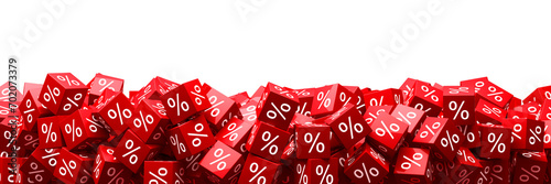 Percent symbols falling. Red Percent Sale Cubes. Finance concept photo