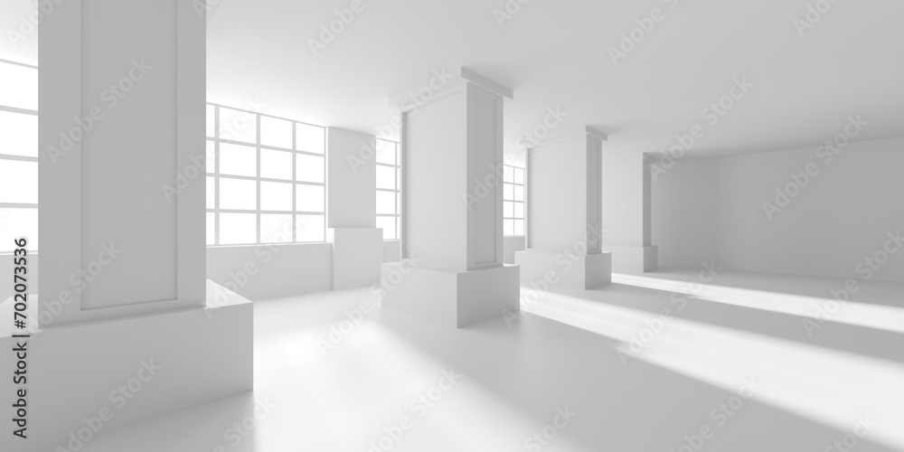 Minimalistic room space. White clean empty architecture interior Minimalistic room space. White clean empty architecture interior