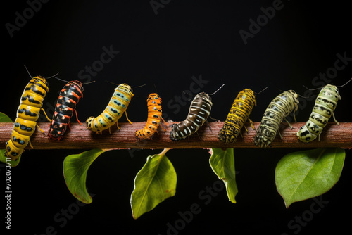 Nature caterpillar insect black larva animal green wildlife leaf white macro plant © SHOTPRIME STUDIO