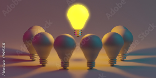 One different  light bulb stands out from crowd. Uniqueness concept