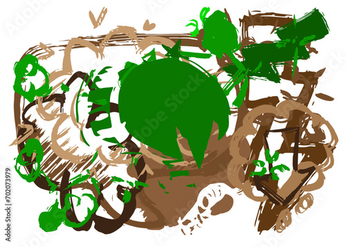 Green and brown graffiti speech bubble. Abstract modern Messaging sign street art decoration, Discussion icon performed in urban painting style.