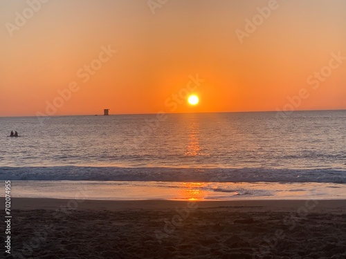 Bright Orange Sunset California beach coast horizon 