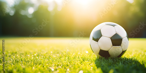 Football or soccer ball on grass,Goal Ready Glory Soccer Ball on the Pitch.