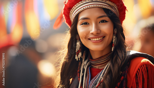 Woman in ethnic costume in red colors at the festival, March 8 World Women's Day