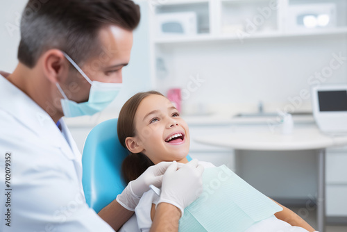  pediatric dentist with a young patient in dental clinic, Professional stomatology for kid.
