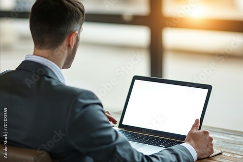 a man in a suit using a laptop