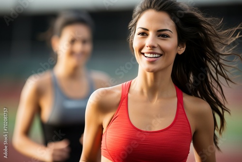 a woman in a red tank top