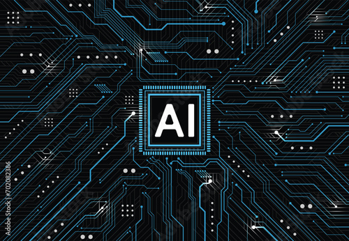 Artificial intelligence chipset on circuit board in futuristic concept technology artwork for web, banner, card, cover. Vector illustration