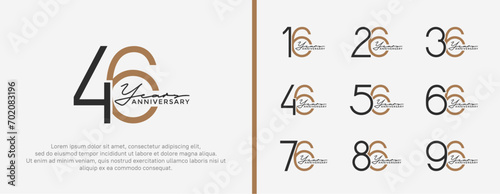 set of anniversary logo black and brown color on white background for celebration moment