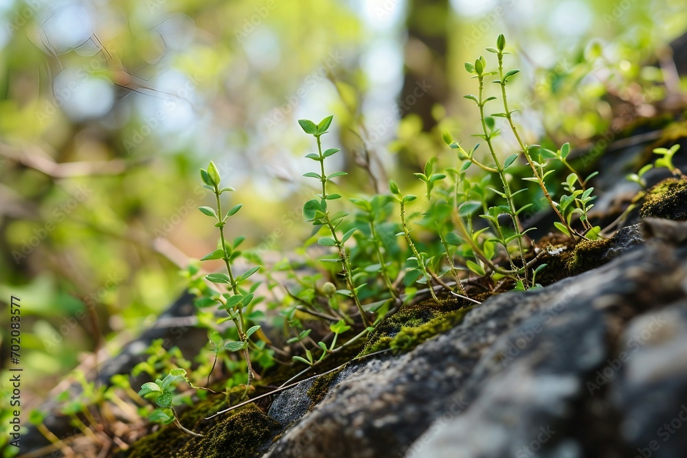a close up of plants growing on a rock
