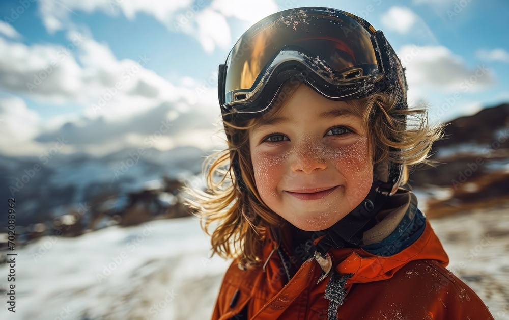 boy skier with Ski goggles and Ski helmet on the snow mountain boy skier with Ski goggles and Ski helmet on the snow mountain