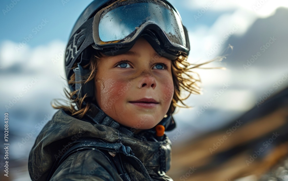 boy skier with Ski goggles and Ski helmet on the snow mountain boy skier with Ski goggles and Ski helmet on the snow mountain