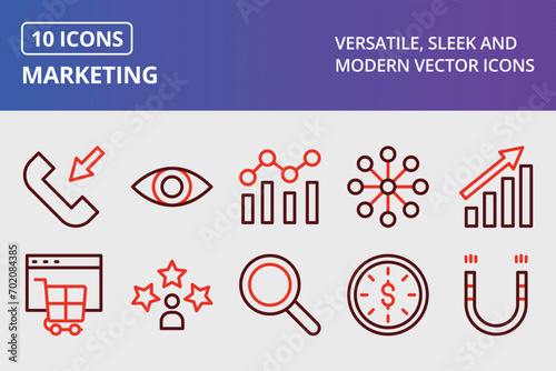 Marketing Thick Line Two Colors Icons Set