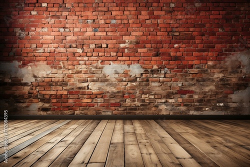 a brick wall and wood floor