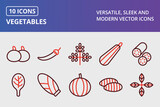 Vegetables Thick Line Two Colors Icons Set