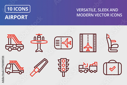 Airport Thick Line Two Colors Icons Set