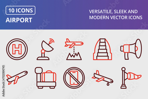 Airport Thick Line Two Colors Icons Set