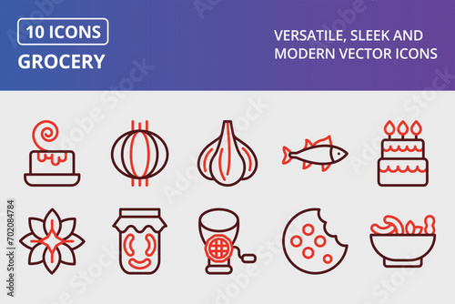 Grocery Thick Line Two Colors Icons Set