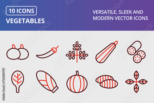 Vegetables Thick Line Two Colors Icons Set