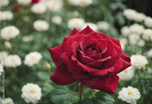 Rose Nostalgie Red white roses in the park garden