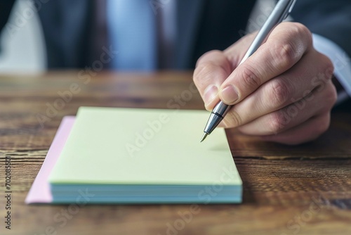 a person writing on a notepad