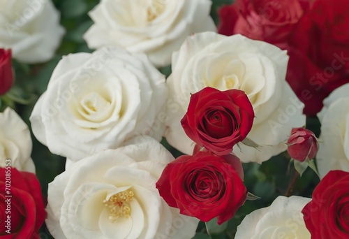 Rose Nostalgie Red white roses in the park garden