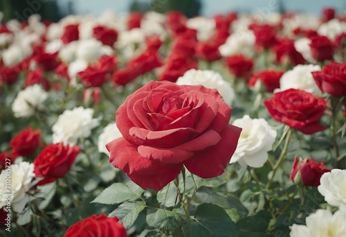 Rose Nostalgie Red white roses in the park garden