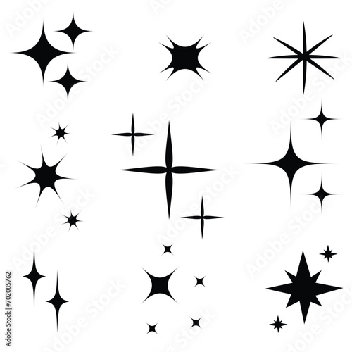 Minimalist silhouette stars icon  twinkle star shape symbols. Modern geometric elements  shining star icons  abstract sparkle black silhouettes symbol vector set 3 8 9 0