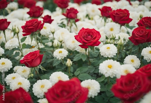 Rose Nostalgie Red white roses in the park garden