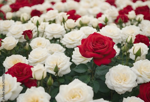 Rose Nostalgie Red white roses in the park garden
