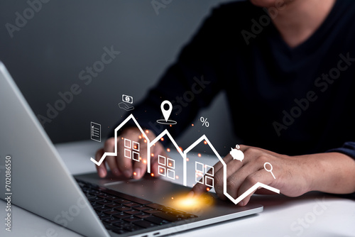 Real estate brokers use advanced technology to analyze market sales for home property tax investments handle construction. photo