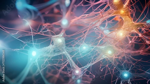 An intricate network of neural pathways displayed through a microscope, highlighting how the brain processes and interprets sensory information. This closeup showcases the complex connection photo