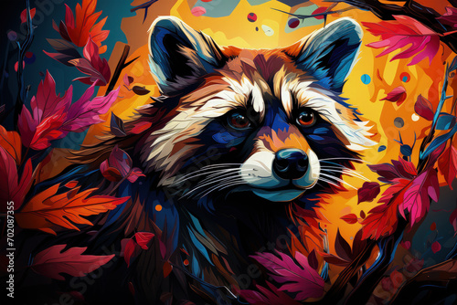 Bright and Colorful A Fauvism Style of a Raccoon, Generative Ai