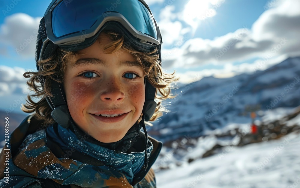 boy skier with Ski goggles and Ski helmet on the snow mountain boy skier with Ski goggles and Ski helmet on the snow mountain